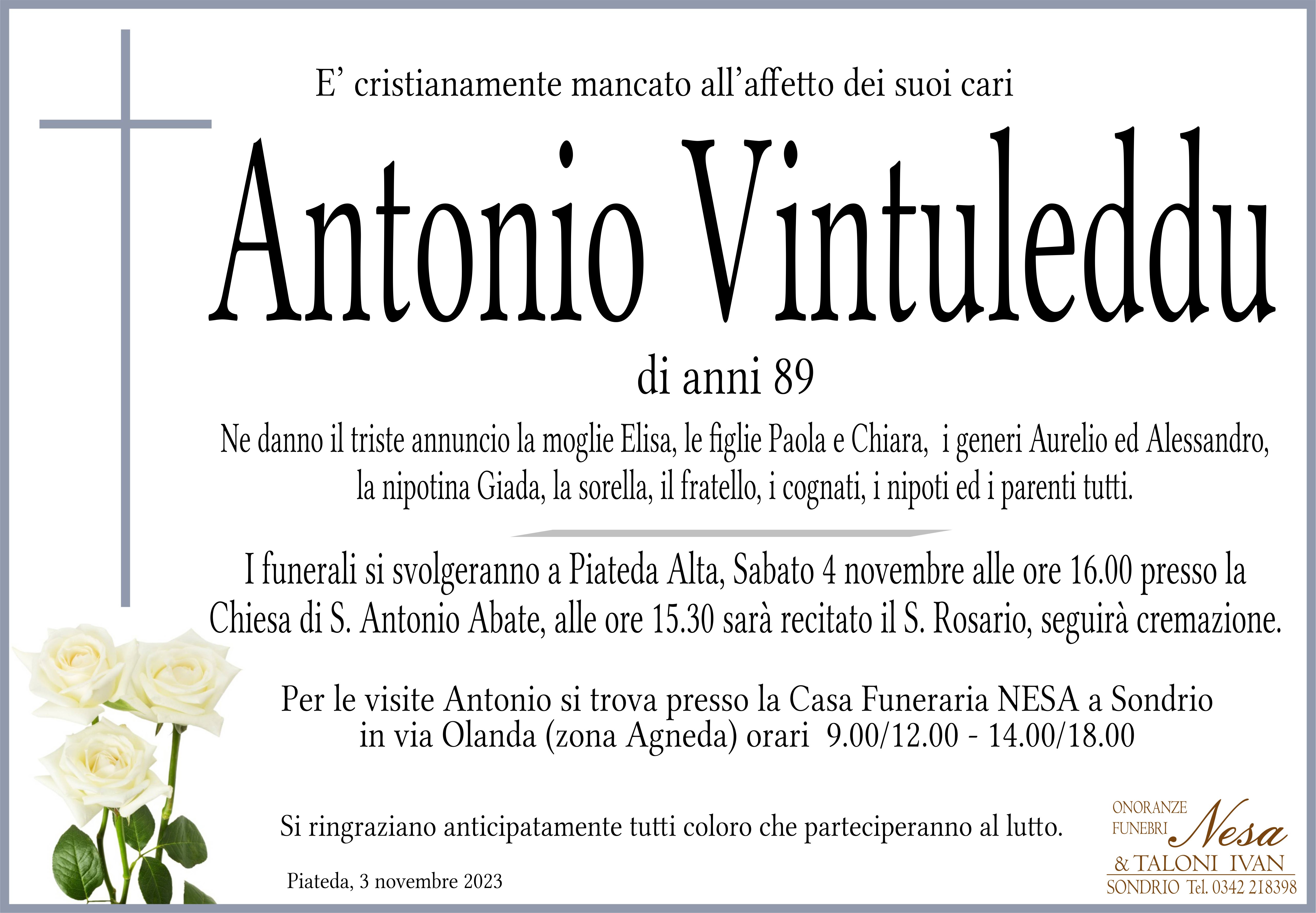 Necrologio Antonio Vintuleddu